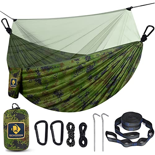 Image of Camping Hammock with Net,Travel Portable Lightweight Hammocks with Tree Straps and Solid D-Shape Carabiners,Parachute Nylon Hammock for Outsides Backpacking Beach Backyard Patio Hiking