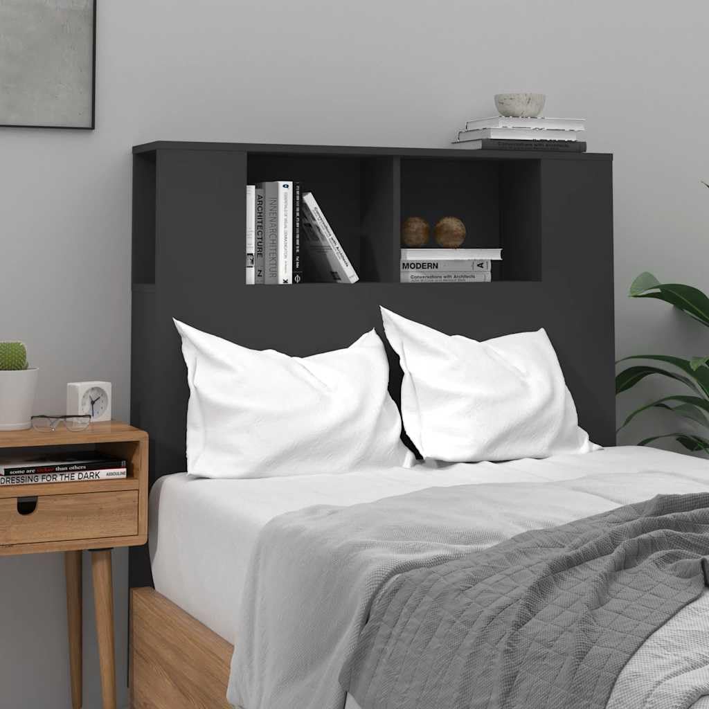 Testiera nera con ripiani, 100 x 18,5 x 102,5 cm, montaggio a parete, in legno, design moderno per libri e camere da letto, spazio aggiuntivo