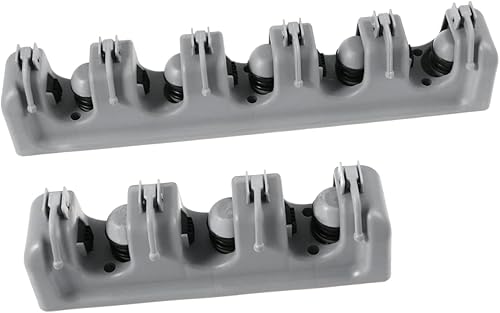 Miniatura 9 de Housoutil Soporte para paraguas para escoba, soporte de almacenamiento, 5 ranuras para bolas, 6 ganchos para escoba y armario (gris)