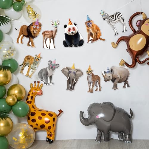 Image of Party Animal Birthday Banner Decorations Wild Animal Birthday Party Banner Sign for Kids Jungle Animals Theme Decorations Zoo Themed Decoration Supplies