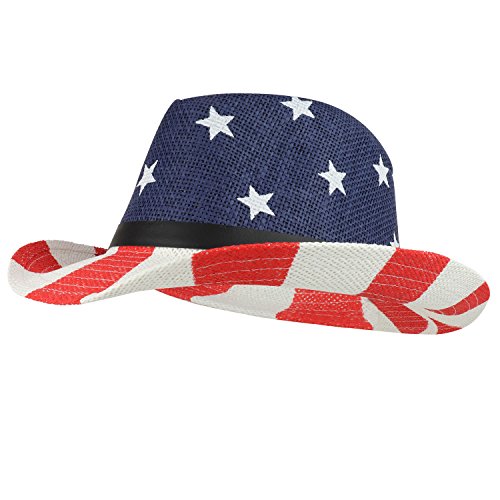 Armycrew US American Flag Pattern Straw Patriotic Cowboy Hat - USA - LXL