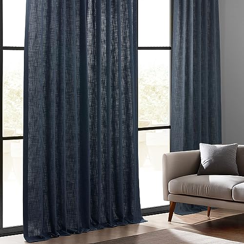 Image of HPD Half Price Drapes Heavy Faux Linen Light Filtering Curtains for Bedroom 108 Inches Long (1 Panel) - Rod Pocket Curtains for Living Room - Window Curtains Home Decor - 50 X 108, British Navy