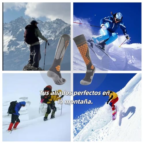 Calcetines de Esquí Térmicos de Compresión 2 PARES para Hombre y Mujer Deportivos, Lana Merina, Masaje y Tejido Cálido, Esqui, Senderismo y Actividades al Aire Libre - imagen 8
