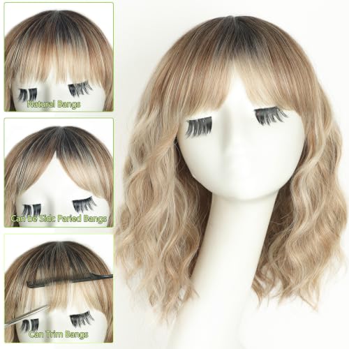 Image of AISI HAIR Bob Curly Wig with Bangs Short Wavy Wigs for Women | 14 inch, Ready to Wear, Heat Resistant Fiber Hair, Shoulder Length wig, Natural Appearance, Beginner Friendly for Daily
