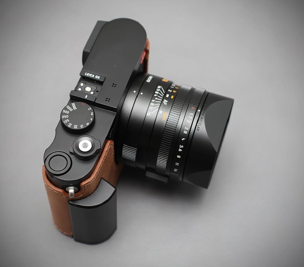 LIM'S Genuine Italy Leather Camera Half Case Metal Grip Dovetail Plate Handmade for Leica Q3 Q3 43 [Tan Brown]