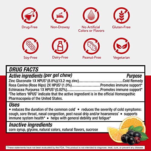 Cold-Eeze Plus Defense Natural Citrus & Elderberry Zinc Chewable Gels, Homeopathic Cold Remedy, Shortens Common Cold Symptoms, Promotes Immune Health With Sambucus Nigra, Echinacea & Rose Hips, 25 Ct #TOP5