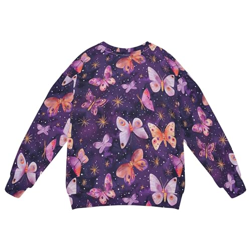 JUNZAN Butterflies and Stars on Purple Big Boys Sweatshirts Hoodies Long Sleeve Kids Hoodies Boys Camping 4T2