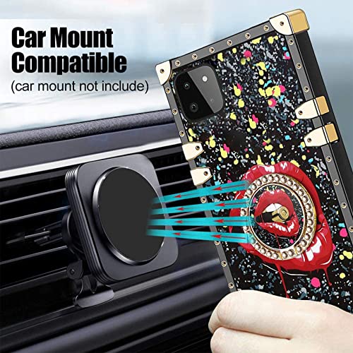 For Boost Mobile Celero 5G Phone Case, Samsung Galaxy A22 5G Case For Girls Women Cute Elegant Red Lips Kiss Square Cover With Ring Kickstand Tpu Silicone Shockproof Protective Case - Black Lips #TOP1