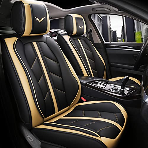 otoez Leather Car Seat Covers Universal Automotive Seat Covers Full Set, Waterproof 5 Seat Car Cushion Protector for Most Cars SUV Pick-up Truck Sedan (Beige)
