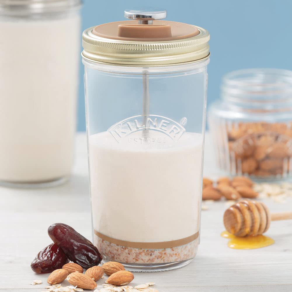 Kilner Fındık sütü/badem sütü üretim seti, aksesuar ve kapaklı 2 kavanoz, 0,5 l