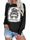 Women Cute Mom Life Sweatshirt Skull Graphic Tees Leopard Print Shirt Casual Long Sleeve Pullover Tops