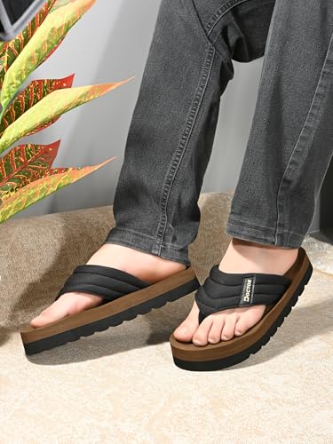 Image of Cushioned Flip Flops for Men | Padded Fabric Strap Thong Slippers | Lightweight Anti-Slip EVA Sole Everyday Wear Footwear