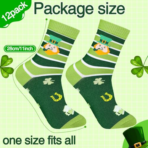 Image of 12 Pairs St. Patrick's Day Socks Fun Shamrock Clover Irish Black Green Novelty Crew Dress Socks St. Patricks Day Party Gift for Womens Men