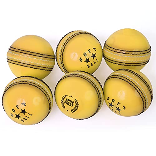 Pelotas de cricket Junior Skills Pelotas de cricket | Bolas de espuma con costuras tradicionales | Entrenamiento y práctica de cricket - Pelota de cricket roja suave (amarillo) Cover