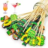 WorldBazaar St. Patrick's Day Cocktail Picks 120 PCS Shamrock Clover Toothpicks Skewers for Appetizers Irish Green Cupcake Toppers St Patrick's Day Party Decoration