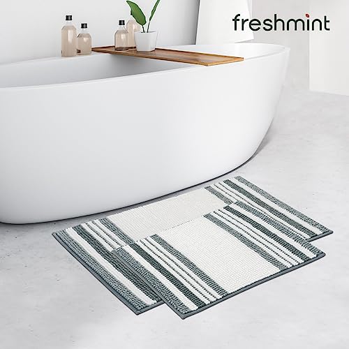Freshmint Stripe Chenille Bathroom Rugs Sets 2 Piece 17"X24"+20"X32" thumb #5