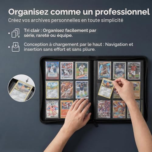 Classeur pour Cartes à Collectionner, Classeur carte pokemon Porte Cartes Rangements pour 360 Cartes,album double face avec fermeture éclair Pour Rangement Cartes,Jeux de,Cartes Pokémon Rangement – vue 5