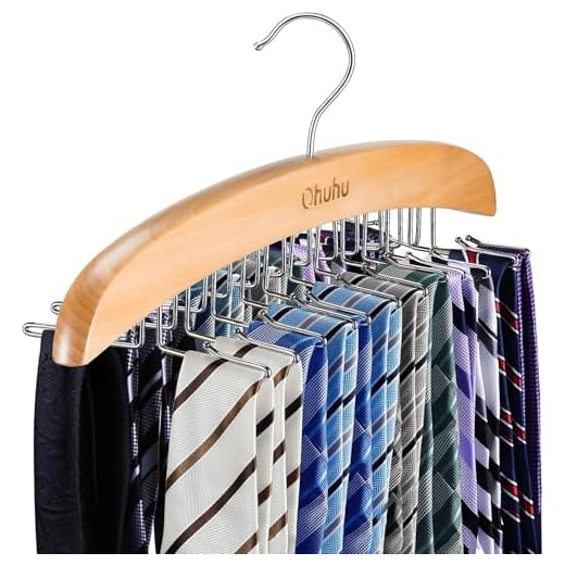 Ohuhu Tie Rack, Wooden Tie Organizer, 24 Tie Hanger Hook Storage Rack, Closet Accessory Organizer, Twirl Neck Tie Rack Holder Hook