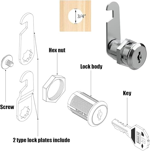 Miniatura 8 de EG Starts 5 cerraduras de arcada de 58 pulgadas, caja de herramientas para puerta de efectivo, cerraduras tubulares, 5 llaves de números iguales