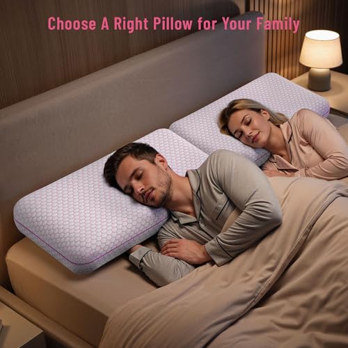 Image of CushyOasis Memory Foam Pillows for Side, Back and Stomach Sleepers, Set of 2, Bed Pillow with Washable Cover and Breathable Mesh, Bed Pillow for Sleeping (Pink,King Size)