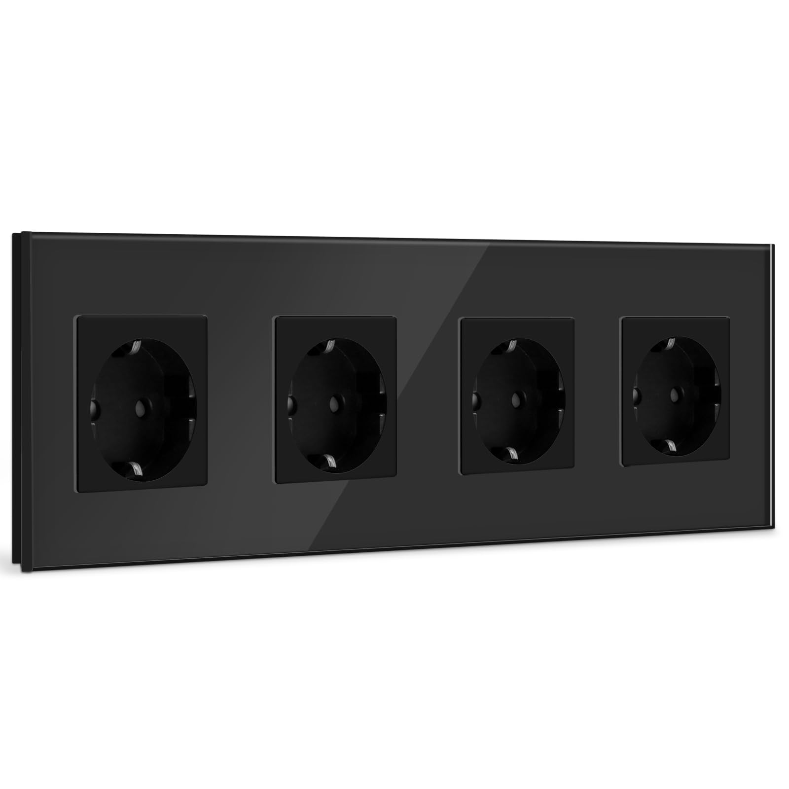BSEED Schuko Steckdose 4 Fach Kristall Glas Platte Steckdose 16Amp Unterputzsteckdose 299mm Schwarz Verlängerungssteckdosen Wandsteckdose