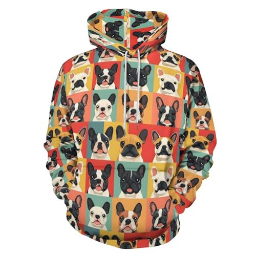 Sweat à capuche bouledogue français coloré unisexe et ample
