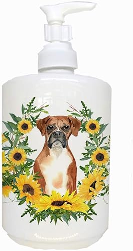 Caroline's Treasures CK2982SOAP - Dispensador de jabón de cerámica con diseño de girasoles para baño, cocina, contenedor de jabón líquido recargable