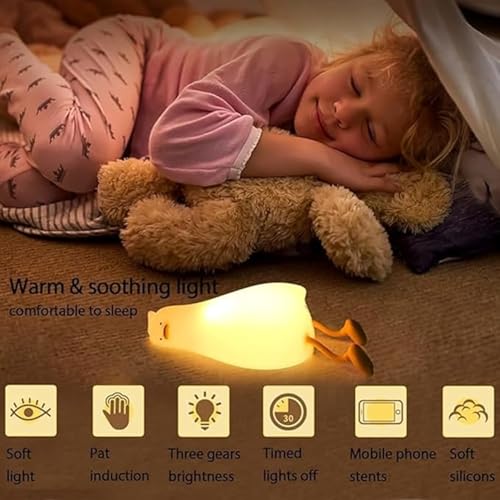 Image of JB'S LAND Cute Silicone Lamp For Kids Room Decor, Dimmable Nursery Pear Lamps, Kawaii Room Decor Fruit Night Light Bedside Lamp For Baby And Toddler (Lying Duck, Led)