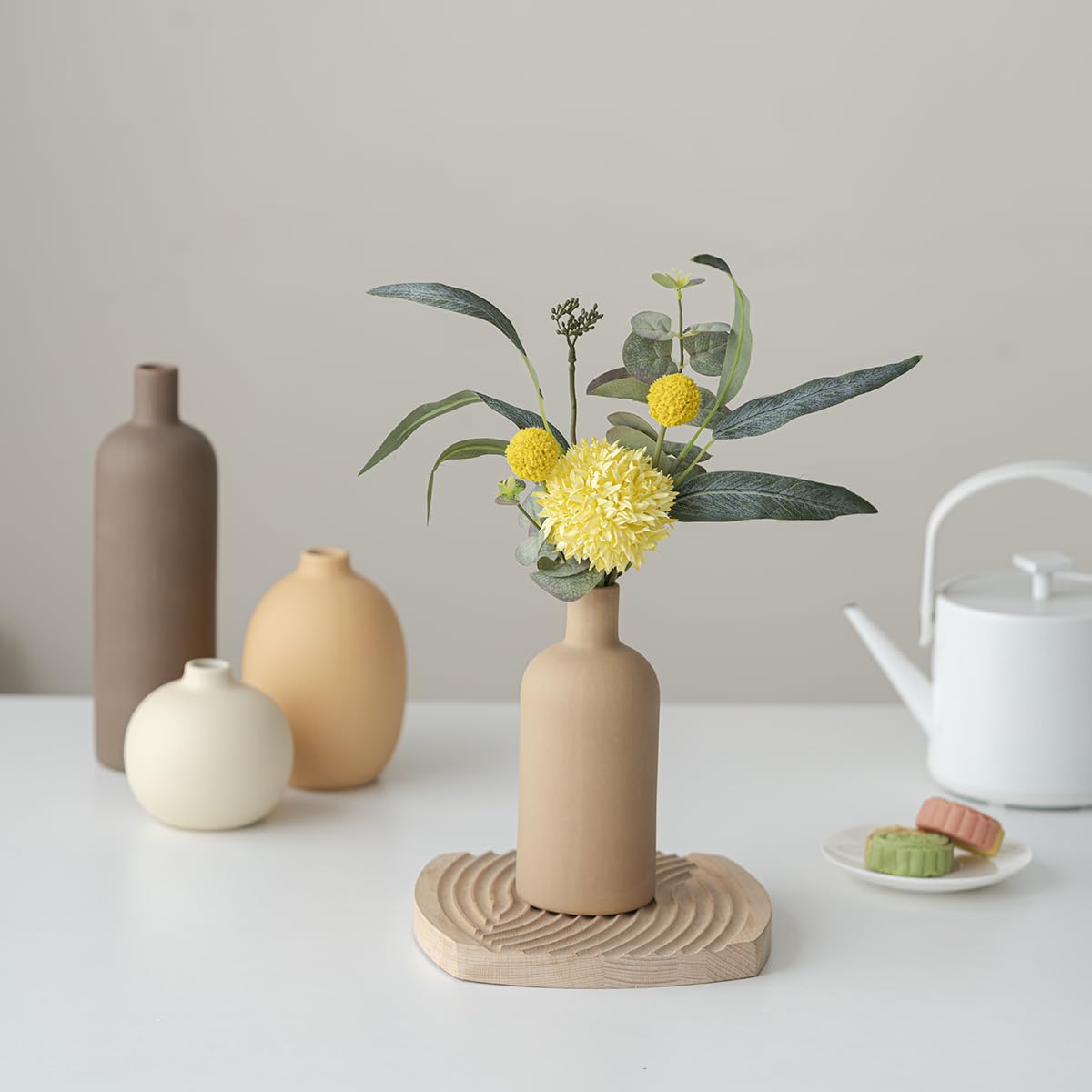Moderne Vasen-Set, 4-teilig, Keramik, Morandi-Farben, Minimalistische Tischdekoration, Nordischer Stil, Neutral Boho Skandinavische Deko Vase(4er-Set Light Coffee)