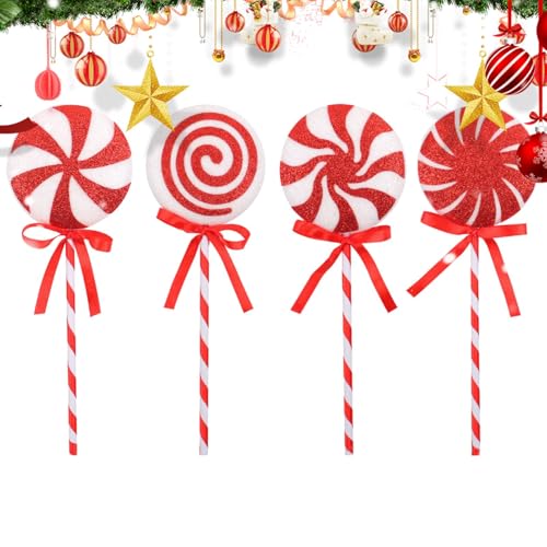 Piruletas grandes para el árbol de Navidad, juego de adornos navideños, 4 adornos clásicos de caramelos, decoraciones navideñas para vacaciones de invierno, decoración de espuma para el