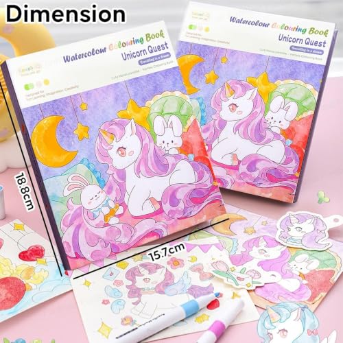 Image of MASTANO Watercolor Painting and Doodle Set for Kids - DIY Graffiti Coloring Note-Book Magic Books with Pigments and Paper, Suitable for Kindergarten and Kids Art Projects with Color (Unicorn)