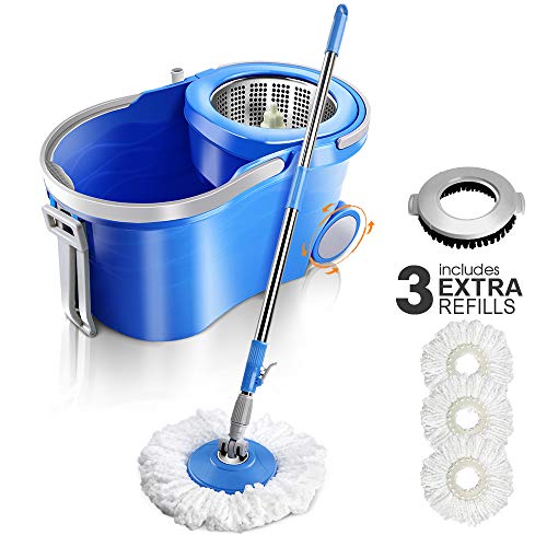 Spin Mop and Bucket Floor Mop and Buckets with Wringer,3 Microfiber Mop Heads