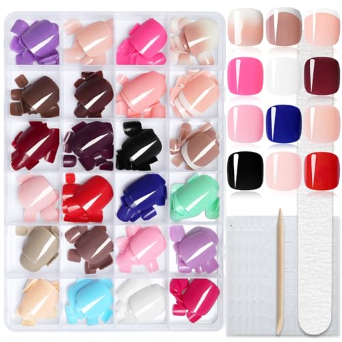 AddFavor Press on Toenails for Women, 576pcs Toe Nail Press ons Short Square Fake Toenails Acrylic...