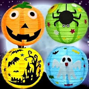 4 Piezas Halloween Papel Linterna, Halloween Papel Linterna Decoración, Linterna Halloween, Linterna de Papel para Decoración de Martin/Halloween/Fiesta