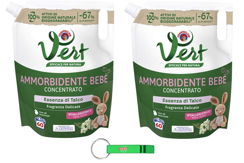 Chanteclair Vert - Suavizante concentrado para niños con amorbidente Concentrato Bebè de talco, suavizante para ropa infantil, 60 lavados, bolsa de 1200 ml + llavero Beni Culinari gratuito