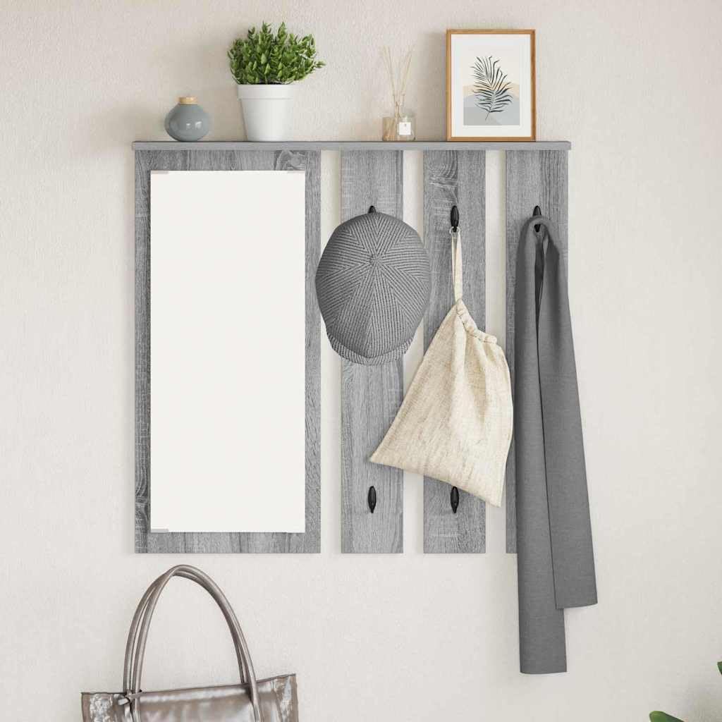 Hothingwell Wieszak ścienny z półką Sonoma szary 84 x 10 x 80 cm | Metalowe haczyki, konstrukcja drewnianej półki, pojemność 20 kg, łatwa konserwacja, nowoczesny design