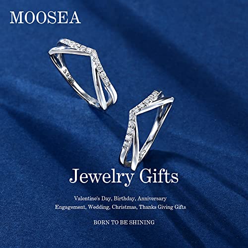 MOOSEA Moissanite Stackable Rings for Women, 14K White Gold Vermeil Double Wishbone Wedding Band D Color VVS1 Clarity Lab Created Moissanite Double Curved Moissanite Wedding Band for Women2