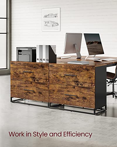 Image of VASAGLE Lateral File Cabinet, Home Office Printer Stand, 2-Drawer Filing Cabinet, with Anti-tip Interlocking Mechanism, for A4, Letter-Size, Legal-Size Hanging Files, Rustic Brown and Ink Black