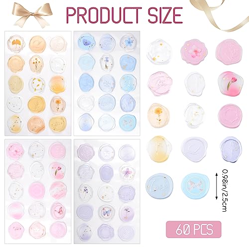 URROMA Wax Seal Stickers,60 Pcs Transparent Acrylic Blue Purple Romantic Gradient Seal Stickers for Envelopes Scrapbooking - Image 2