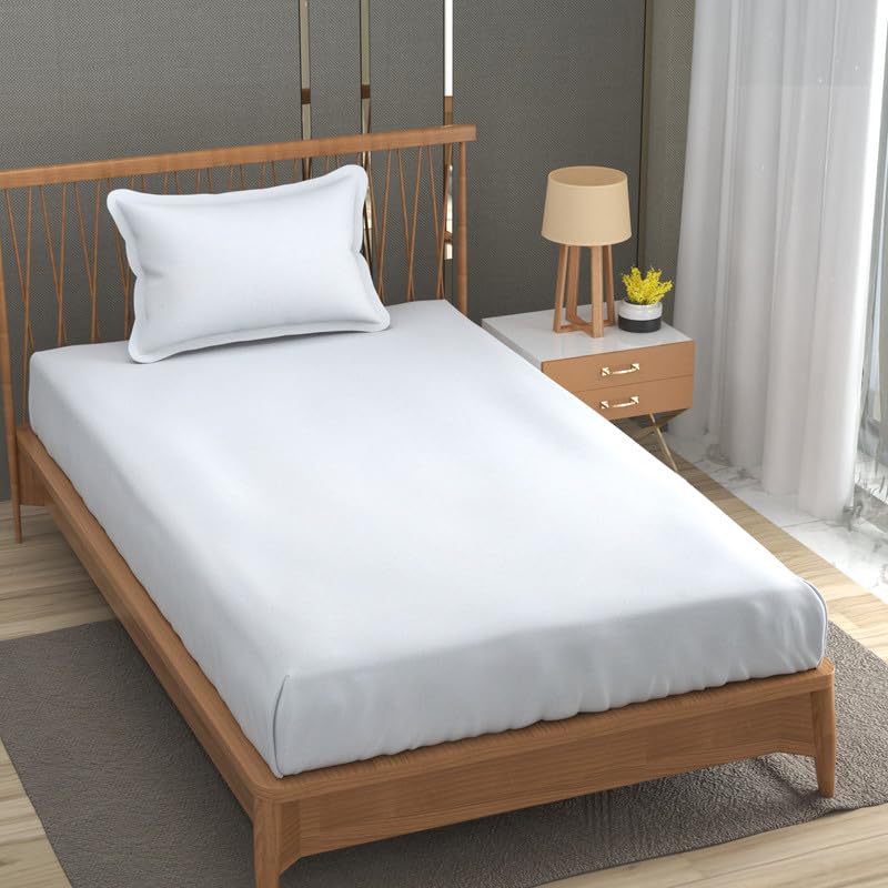 NEW LEAF Fast Colour Cotton Solid/Plain Bedsheet for Single Bed with 1 Pillow Cover (Size: 60 x 90 inches) (Color – White, Single Bed Bedsheet) 220tc