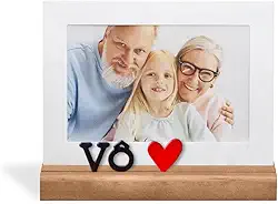 Porta Retrato 10X15cm Vô, Moldura Decorativa em Metal e Madeira - GEGUTON