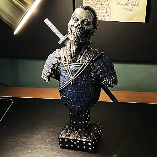 Looyar Resin Undead Japanese Samurai Zombie Bust Statue Sculpture Ornament Figurine Craft For Home House Living Room Porch Decoration Office Desk Desktop Table Arrangement Gift (Blue) #TOP7