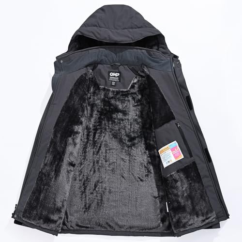 Image of QMP Winter Jackets For Men with Hoode Ski Snow Snowboarding Waterproof Fleece Liner Coats Windproof Raincoat 6 Pockets