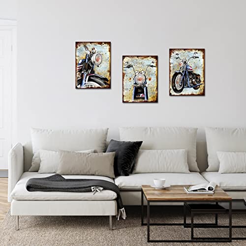 Klvos Modern Motorcycle Canvas Wall Art Vintage Vehicle Pictures Wall Decor American Flag Canvas Prints Artwork Modern Home Office Men Bedroom Boys Room Decor Ready To Hang 12X16Imx3Pcs #TOP3