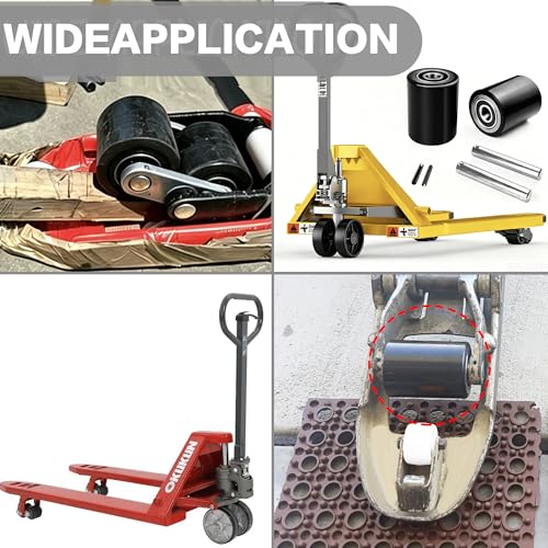Image of Heavy Duty Pallet Jack Load Wheels Replacement Kit 3 inchx3.75 inch (Black,2 Pair) | Including PU Tread Wheel,Pre-Installed Bearings ID 20mm,Axles(Length 4.8 inch) & Pins, Also for Manual Hand Lift Truck Rear