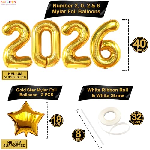 Image of Katchon, Giant Gold 2026 Number Balloons - 40 Inch | Graduation Balloons 2026 Balloon Numbers | Gold Balloon for Graduation Decorations 2026 Grad Party Decorations 2026 Graduation Decor