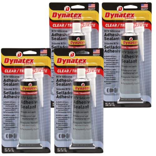 Image of Dynatex RTV Clear Silicone Adhesive Sealant 3 oz Tube - Transparent Watertight Seal, Marine RV Industrial Use, Made in the USA (4-Pack)
