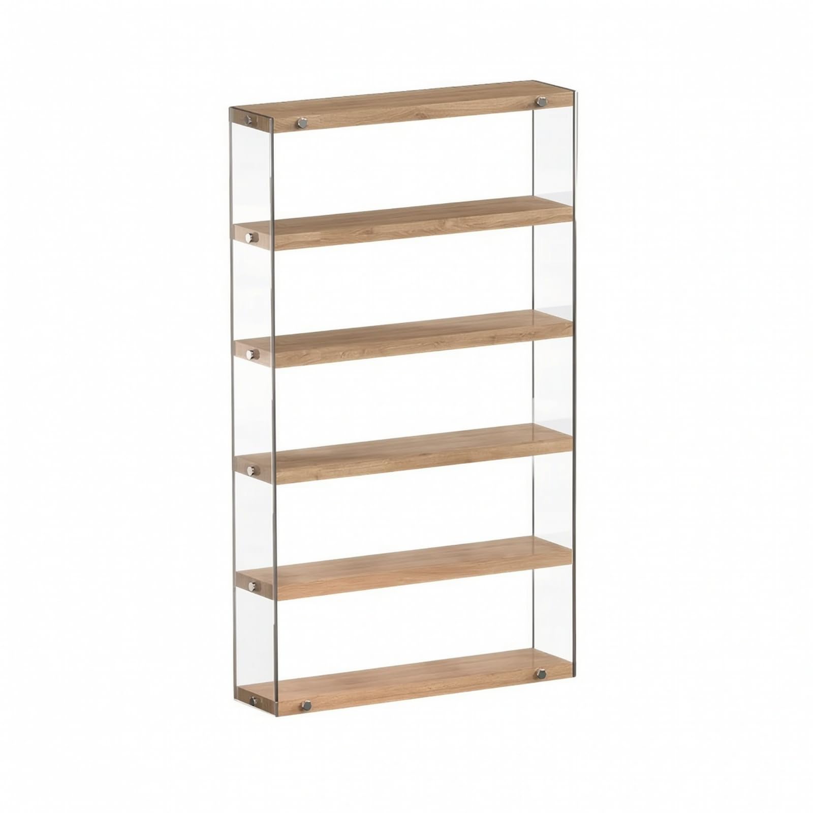 Gralara Acryl-Display-Schrank mit Holzmaserungsböden Staubdicht Sammelfigur-Vitrine mit Staubschutzdeckel Vollkommen Transparent Sammelfiguren Vitrine , 40 cm 5-Stufig