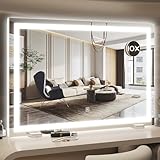 HNV Vanity Mirror with Lights 32'x22' Large Lighted Makeup Mirror, Dimmable 3-Color LED, Touch Screen, Wall-Mount or Tabletop, Ultra-Clear for Bathroom & Bedroom (White)