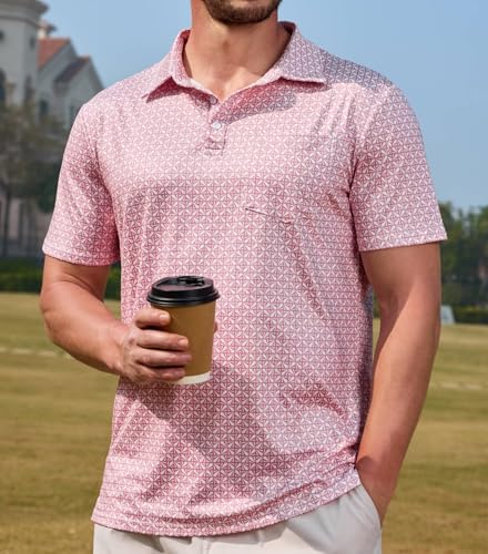 Lexiart Mens Golf Shirt Short Sleeve Dry Fit Print Moisture Wicking Performance Patterns Collared Polo Shirt with Pocket4